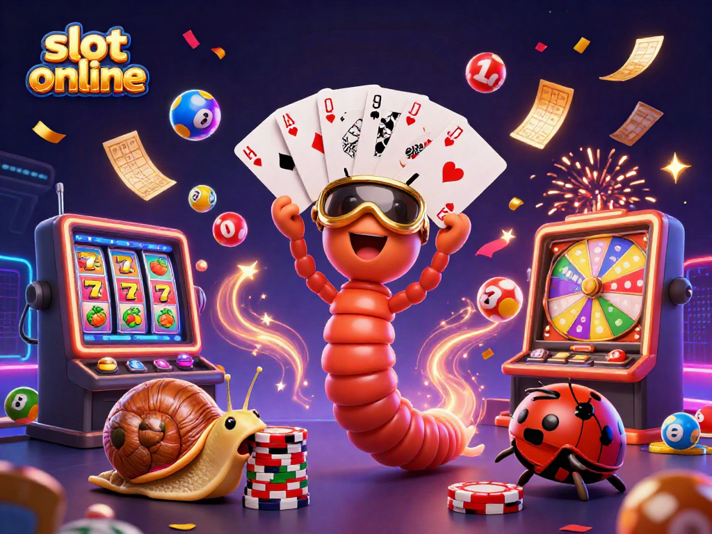 Engage with exciting slot online games amidst 3D characters celebrating wins and jackpots.