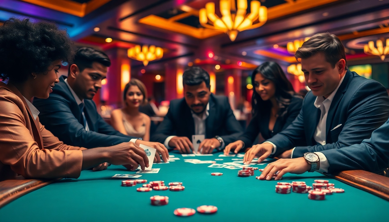 Engaging poker game scene showcasing players' hands and vibrant chips during a competitive match.