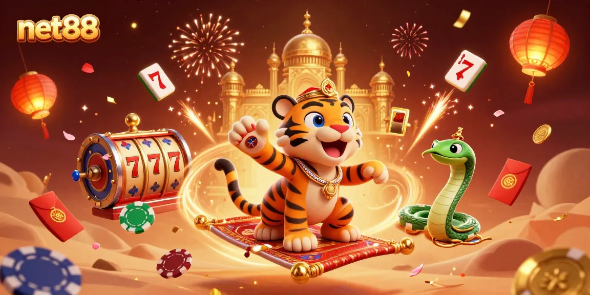 Experience thrilling gameplay with net88, illustrated as a vibrant Arabian casino scene filled with excitement.