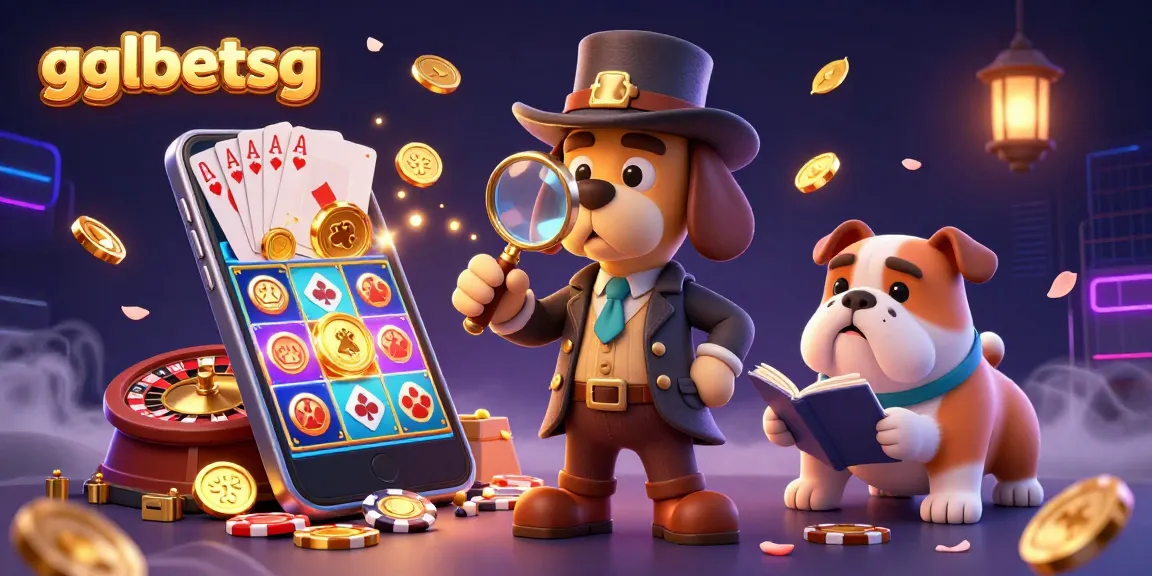 Engage with gglbetsg by placing bets on colorful slot games and examining clues in this vibrant casino scene.