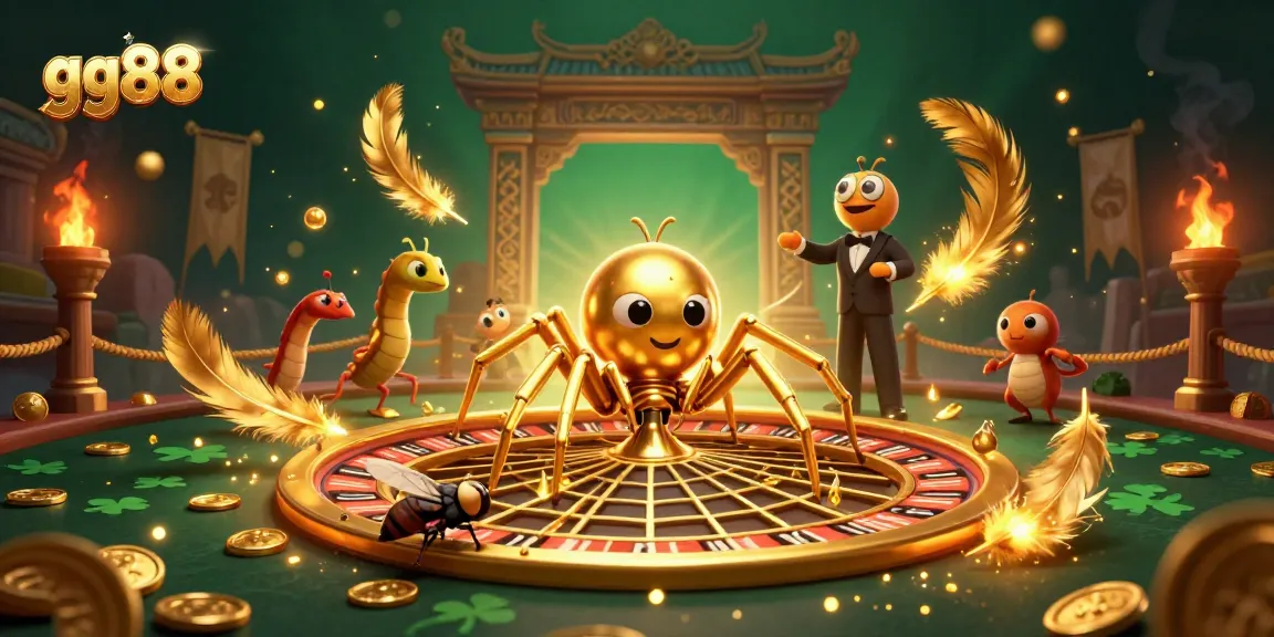 Spin the roulette with gg88 in this immersive casino illustration featuring a golden spider and croupier.
