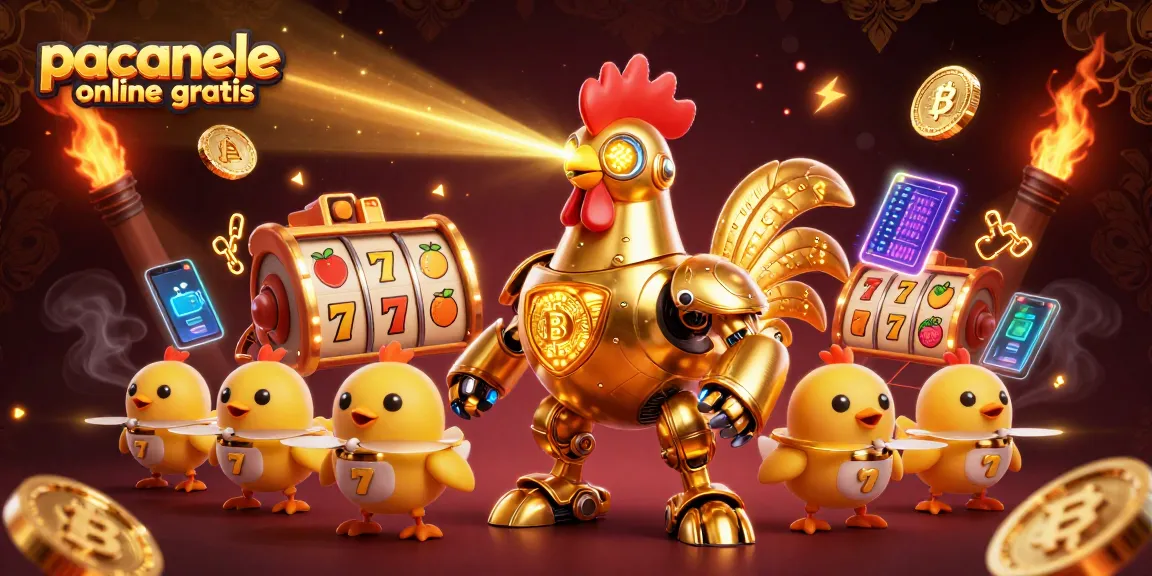 Joacă păcănele online gratis cu un robot de aur retro-futuristic alături de drone simpatice.