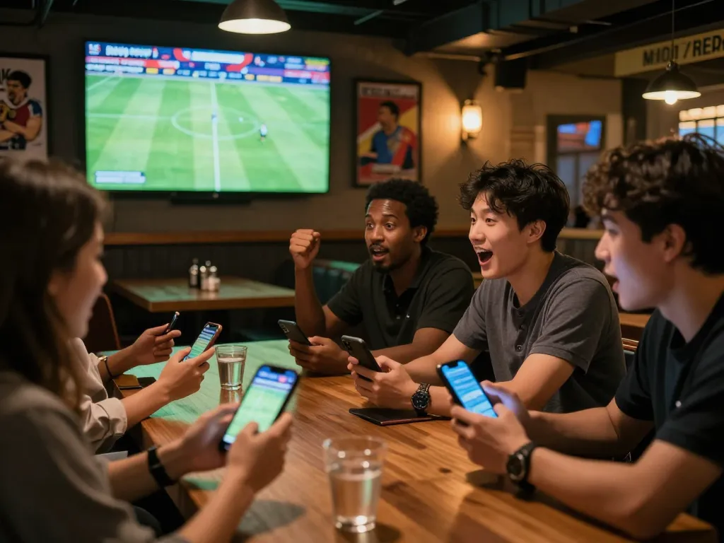 Engaging sports betting scene featuring Thể Thao MM99 with enthusiastic patrons using mobile apps.