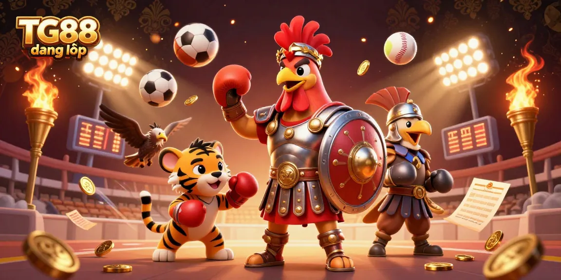 Engage in betting with TG88 đăng nhập, enjoying dynamic sports and casino elements in a vibrant 3D scene.