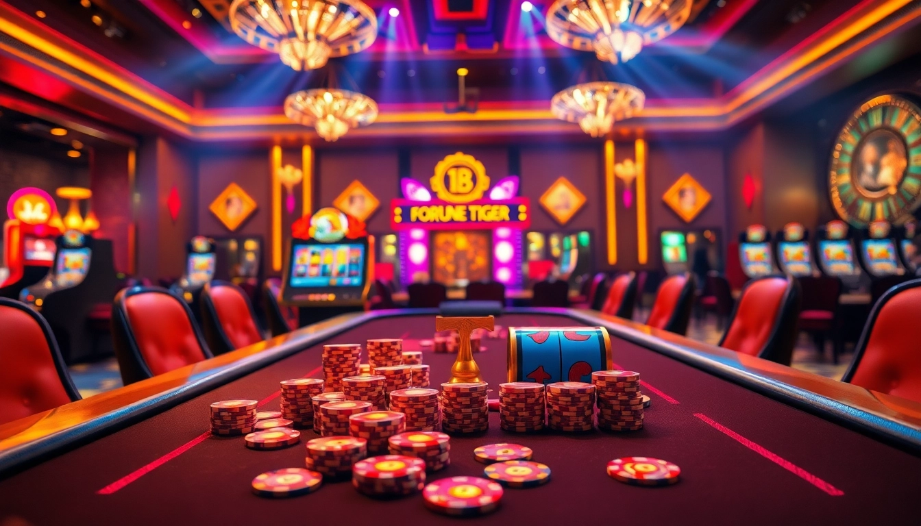 Gameplay scene featuring Fortune Tiger ได้เงินจริง slots with vibrant casino elements.