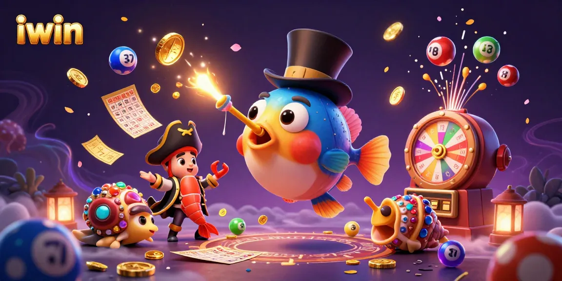 Experience thrilling gameplay at iwin with a lively illustration of a deep-sea anglerfish attracting coins in a vibrant casino scene.