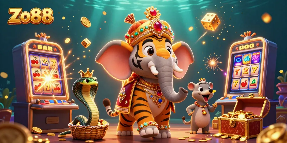 Experience the thrill of Zo88 with vibrant casino characters and jackpot excitement in this immersive illustration.