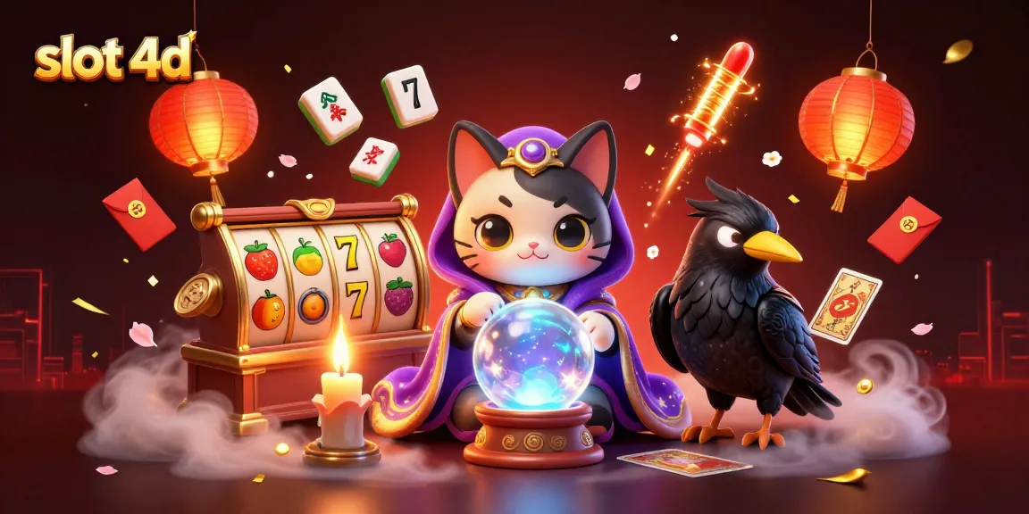 Witness thrilling slot 4d action with a mystical scene of a fortune teller cat and vibrant symbols.