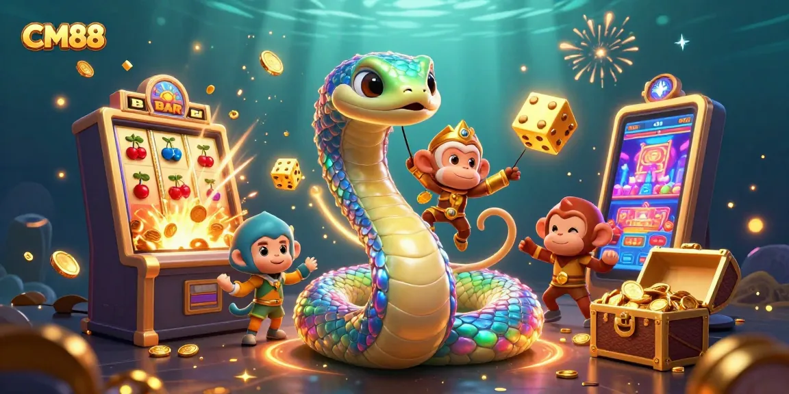 Engage with CM88 through vibrant 3D casino illustrations featuring thrilling slot machines and lively game elements.