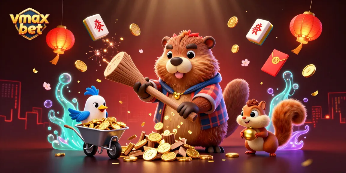 Experience vmax bet through a vibrant 3D illustration filled with coins, game elements, and engaging characters.
