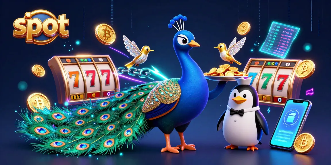 Putaran slot yang menarik dengan pajangan unik dari burung merak dan penguin, menarik kesempatan permainan.