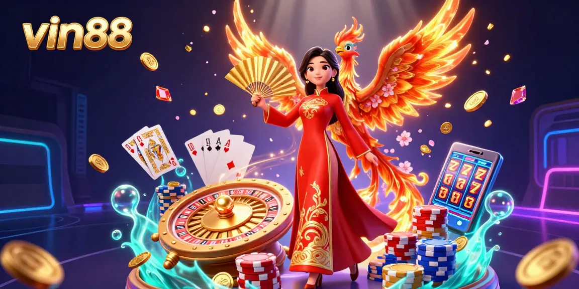 Engage with vin88 through an immersive gambling experience featuring slots and vibrant casino elements.