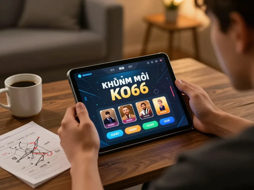 Engaging with Khuyến mãi KO66 on tablet during cozy home gaming session.