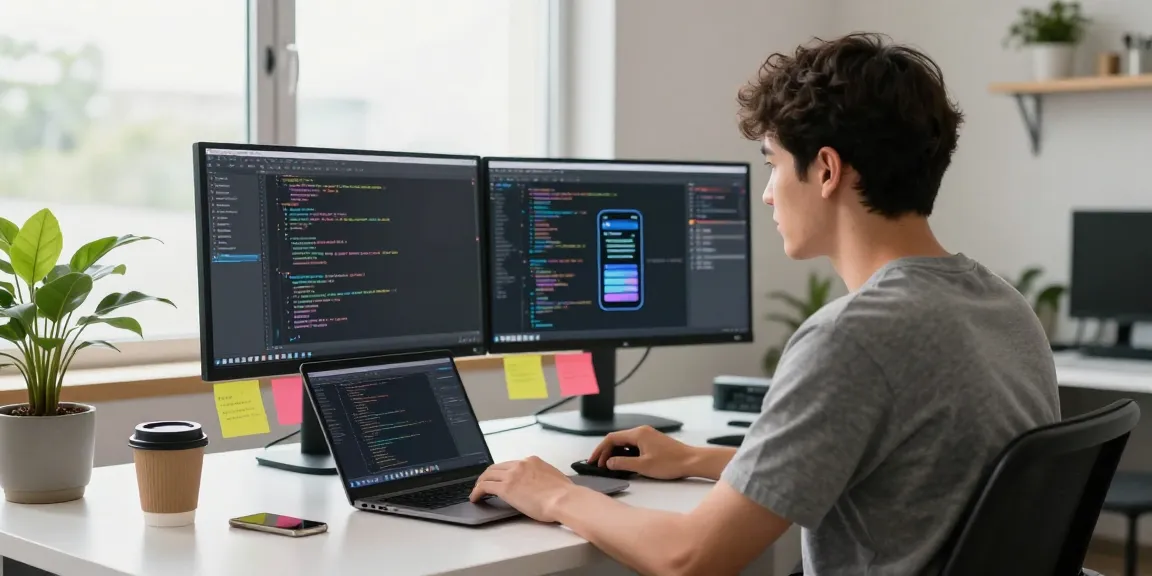 Developer sa bd188 na nagdidisenyo ng mobile apps sa modernong workspace.