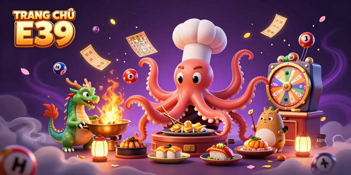 Experience TRANG CHỦ E39 with colorful lottery elements and dynamic characters in a vibrant casino scene.