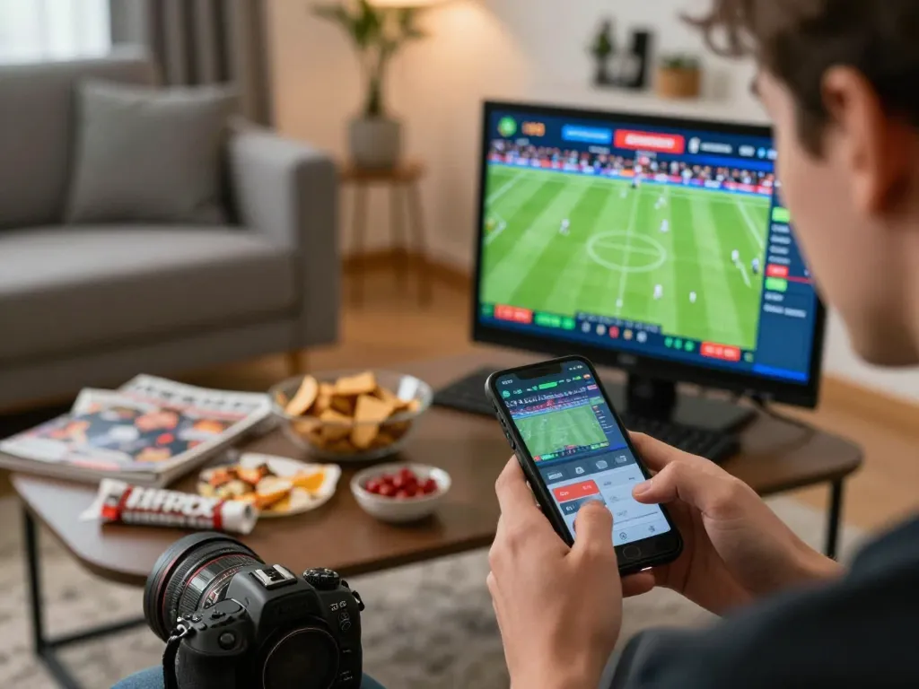 Exciting sports betting moment as smartcityhostels user places live bets on mobile app.