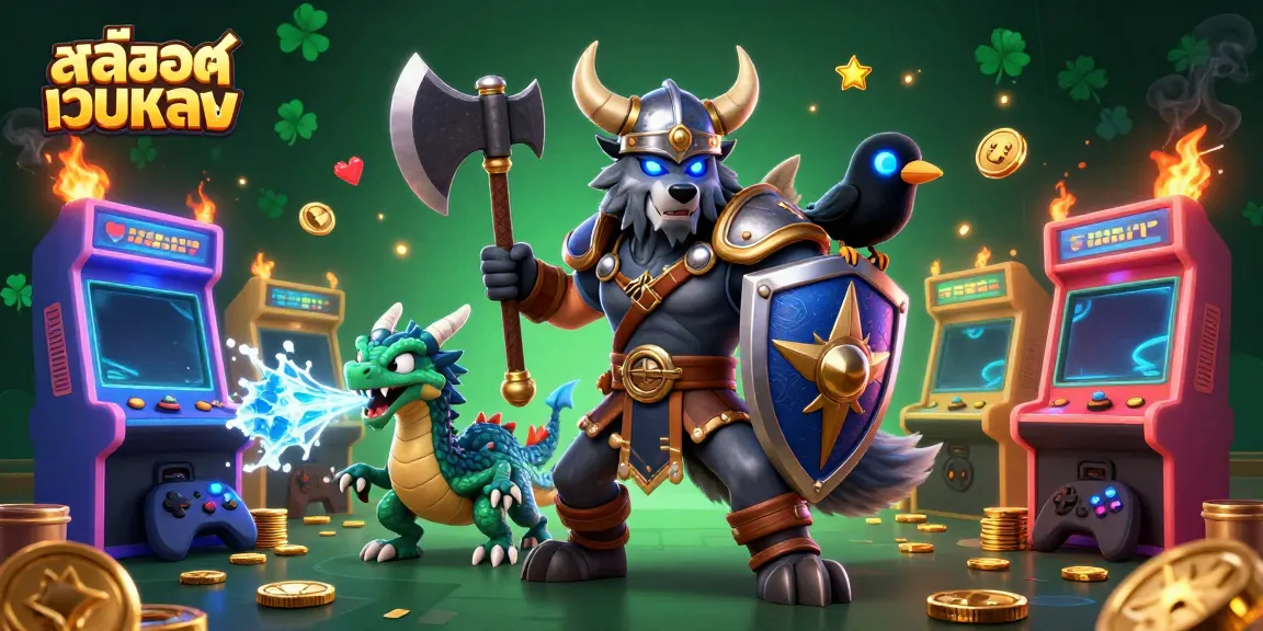 Engage with สล็อตเว็บตรง in this vibrant 3D casino scene featuring unique characters and game elements.
