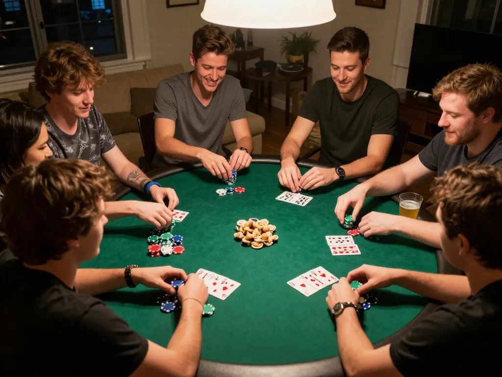 Players strategizing and enjoying poker together at home with hm88 gaming excitement.