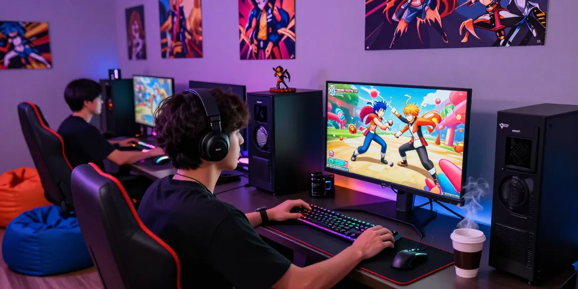 Engaging player immersed in an ecchi game with vibrant visuals and gaming gear