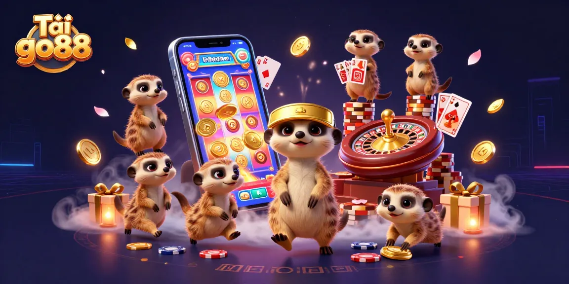 Experience the excitement of Tải go88 with meerkats in a vibrant casino scene featuring gaming action.