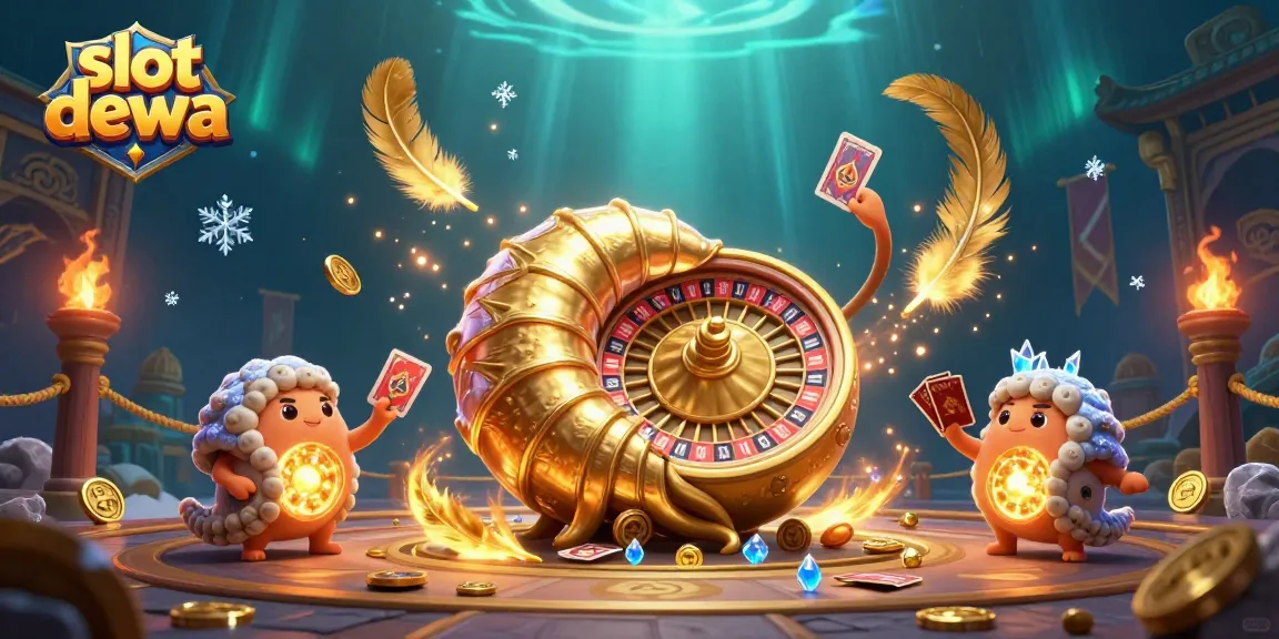 Putar slot dewa dengan nautilus bermain kartu di arena bertema hoki, dikelilingi ornamen menarik.