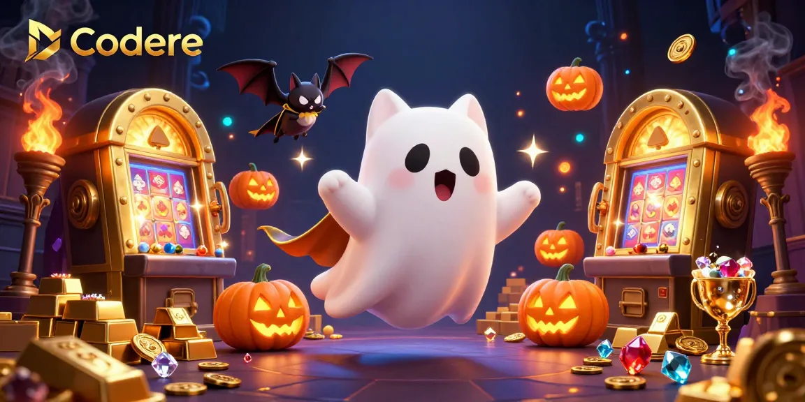 Catch the excitement with Codere at this vibrant haunted casino mansion illustration featuring ghostly characters and treasure.