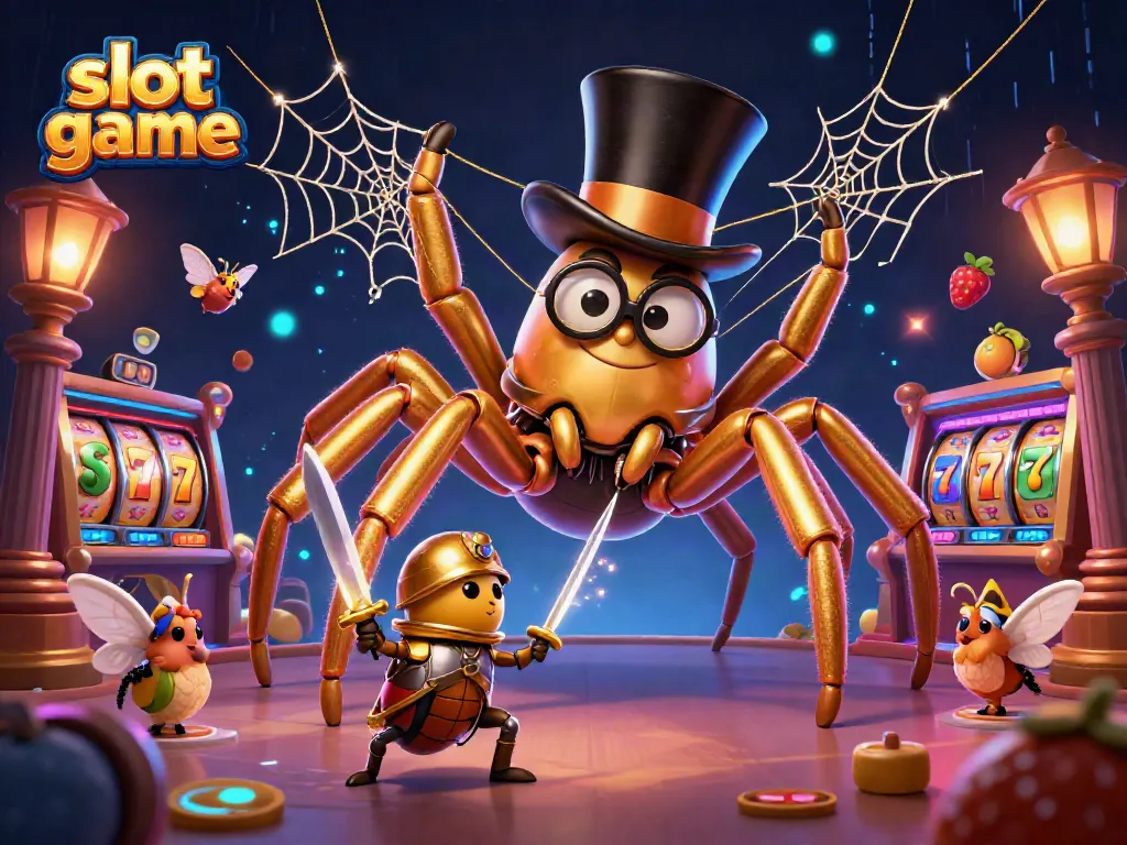 Permainan slot game yang menarik dengan laba besar pada papan jackpot di ilustrasi 3D yang penuh warna.