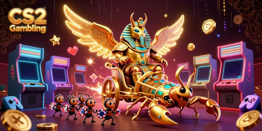 Experience the excitement of CS2 Gambling with vibrant characters and gaming elements in a colorful scene.