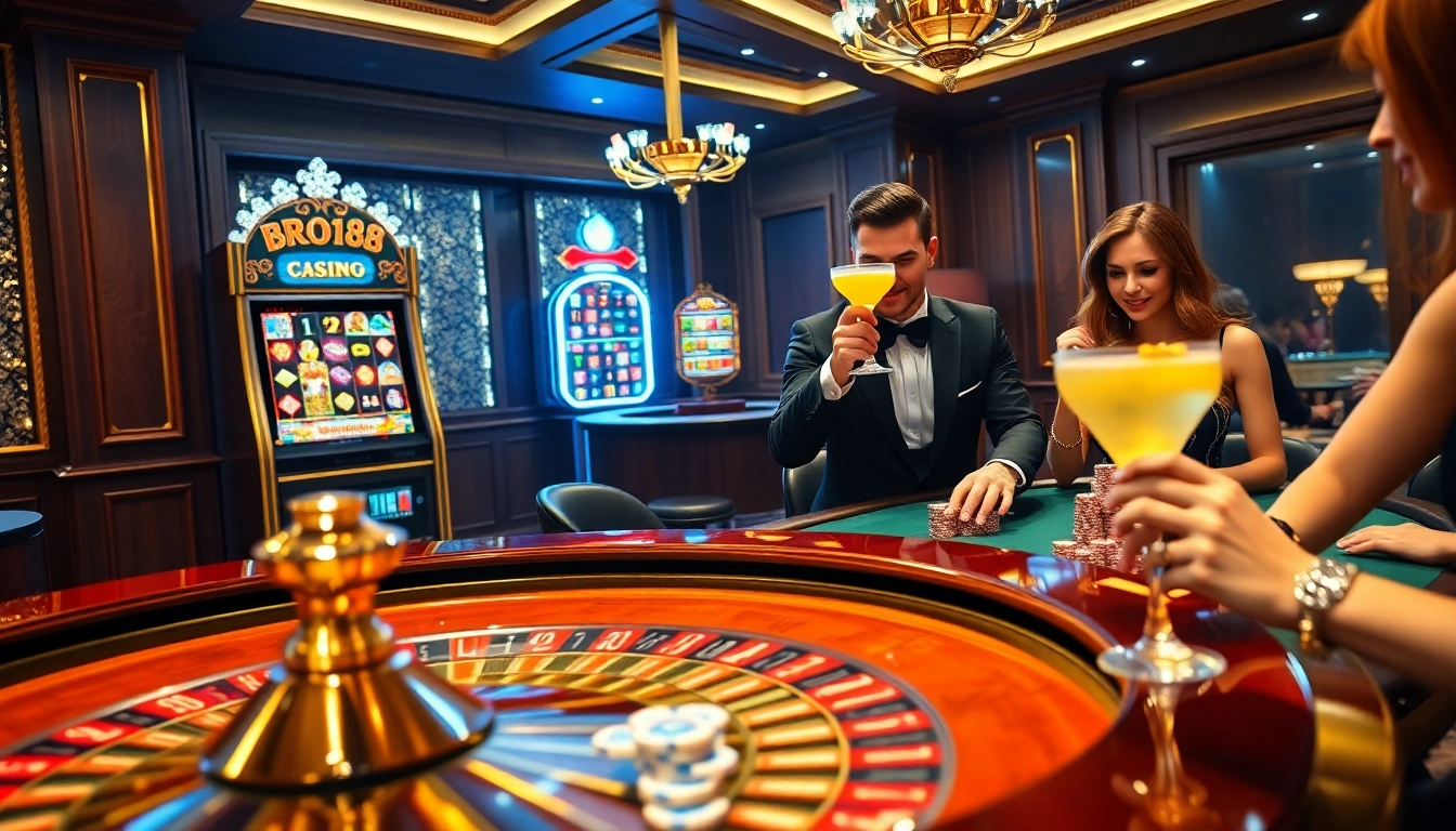 Experience thrilling gameplay at Bro138 with dynamic slot machines and elegant casino tables.