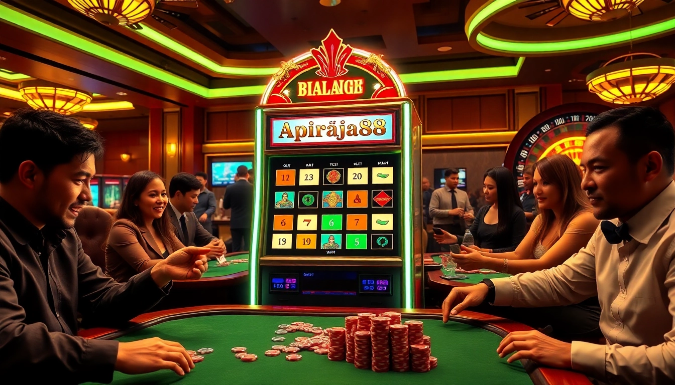 Players spinning the Slot Online Apiraja88 machine with excitement and casino energy.