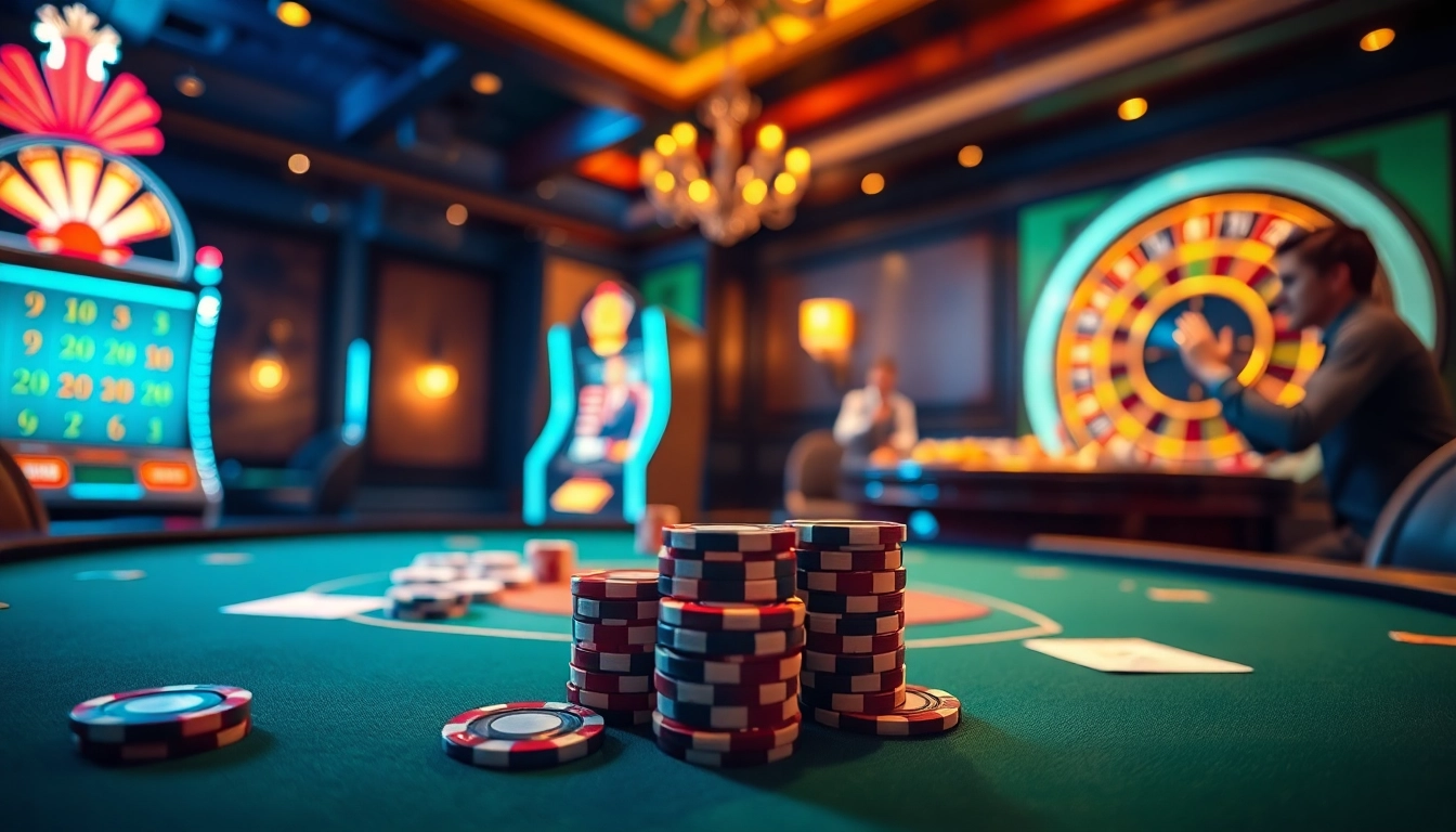 Experience the excitement of viral4d with luxury casino elements including poker chips and slot machines.