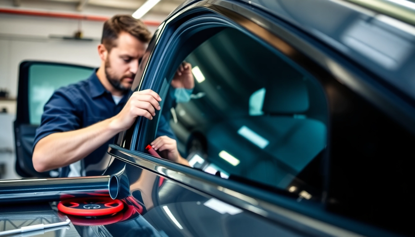 Apply auto window tint near me, showcasing a professional installation in a modern car.