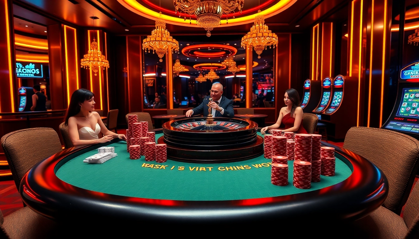 Gambling scene featuring GK88 poker table with vibrant casino atmosphere and elegant players.