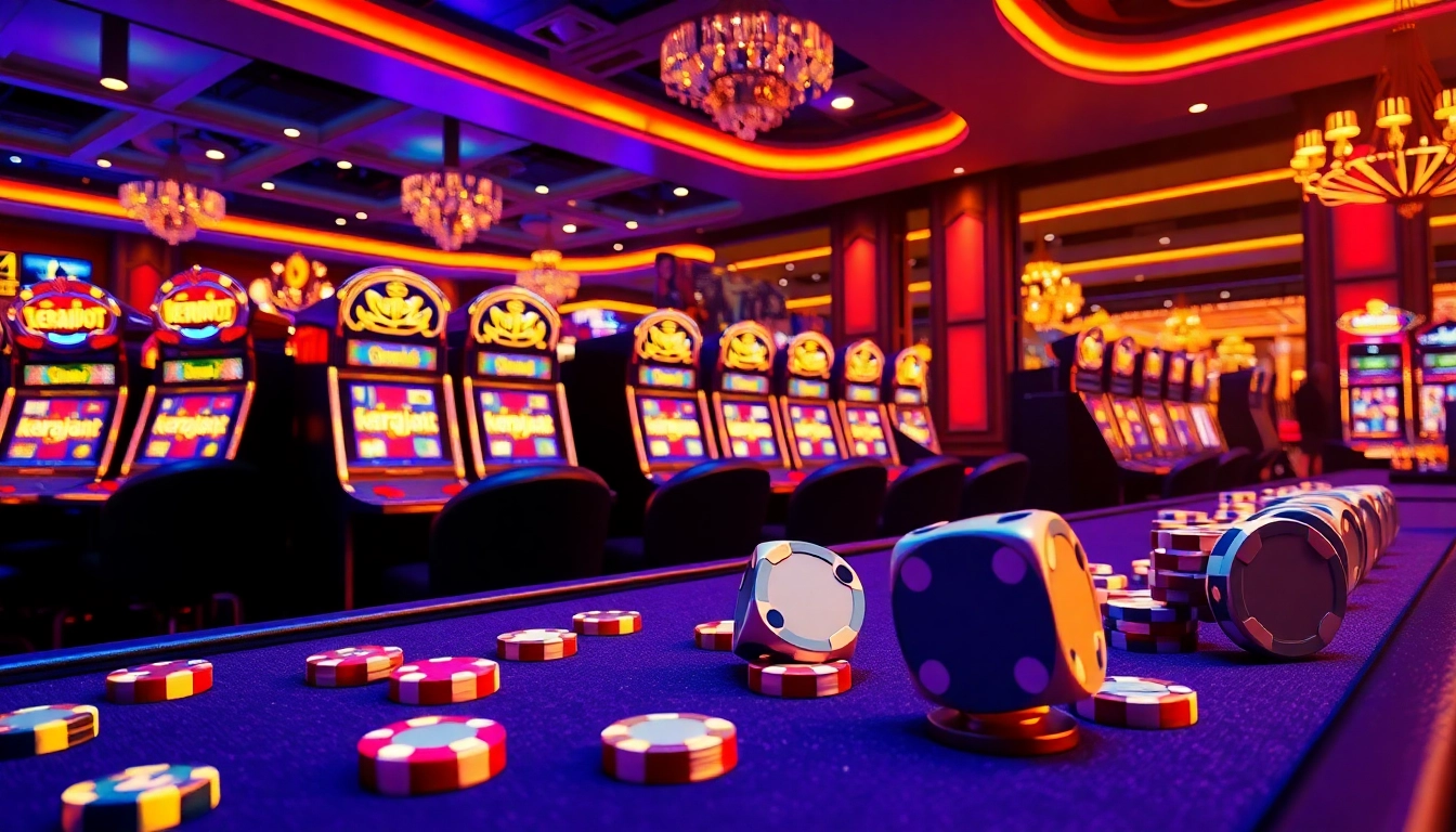 Exciting players at the kerajaanslot table enjoying vibrant casino games and glowing chips.