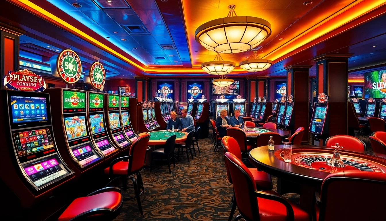 Players engaging with exciting slot machines in a vibrant casino environment emphasizing slots777 gaming.