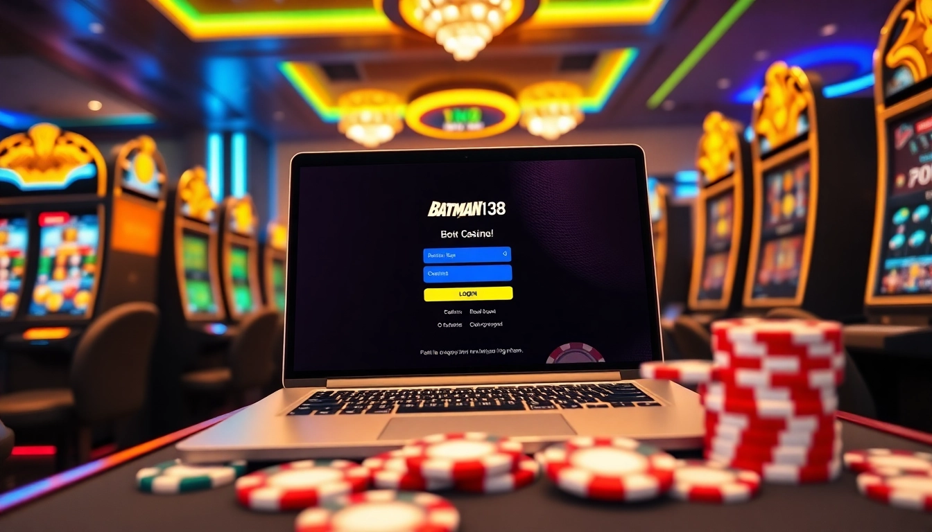 Experience seamless gameplay with Batman138 login at a vibrant online casino highlighting luxury and excitement.