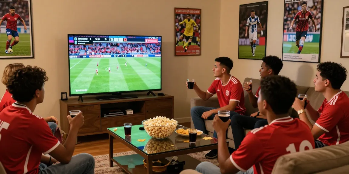Exciting بث مباشر soccer match gathering with friends in a cozy living room